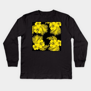 Tropical Hawaiian Design - Black & Yellow Kids Long Sleeve T-Shirt